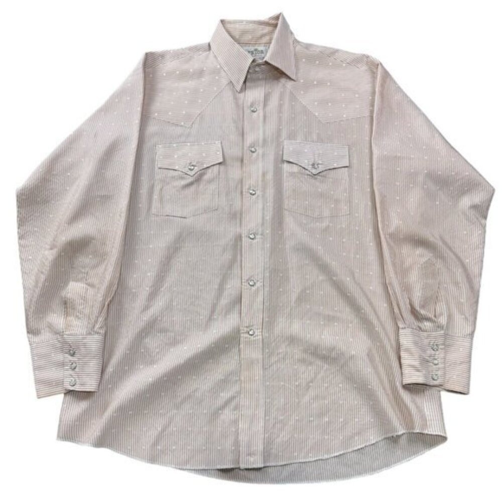 Prior Westerns Mens Vintage Tan Striped‎ Heart Pearl Snap Western Shirt XL |G1